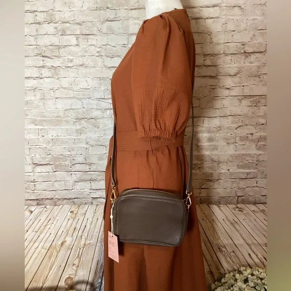 Quince taupe Italian leather crossbody purse